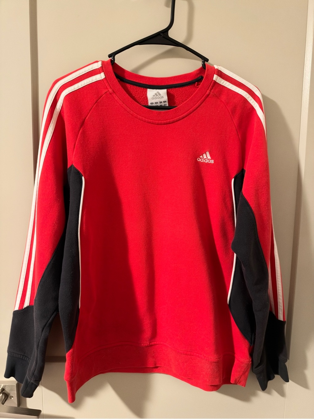 adidas Red and Black Crewneck Sweatshirt with White Stripes